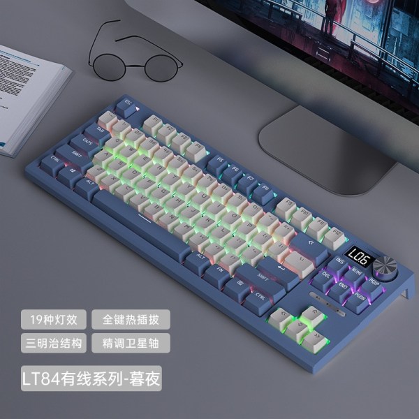 Lt84 Tangentbord med 84 tangenter Mekaniskt RGB-bakgrundsbelyst Hot Swap-tangentbord Wired Blue