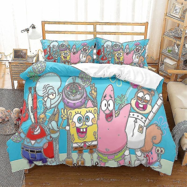 Spongebob Squarepants Serie Tryckt Påslakan Tvådelat Set Tredelat Barnrum Dekorativt Påslakan style 3 228*228three-piecesuit