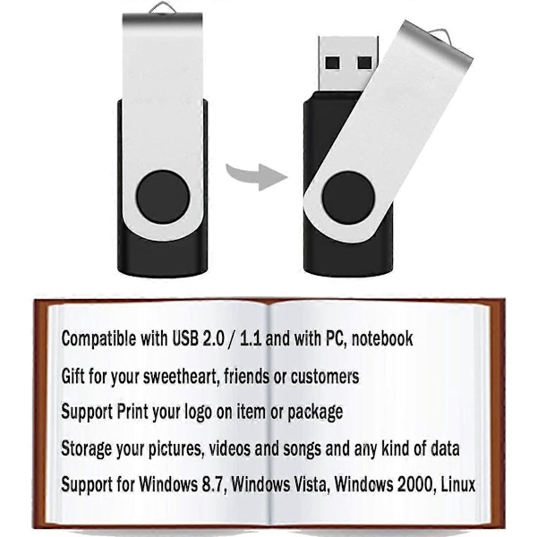 8GB Paket med 10 Vridbara USB-minnen USB 2.0 Flash Drive Vridbar Lagringsdisk Minnessticka Pendrive med Snören (10 Färger 8GB*10ST)