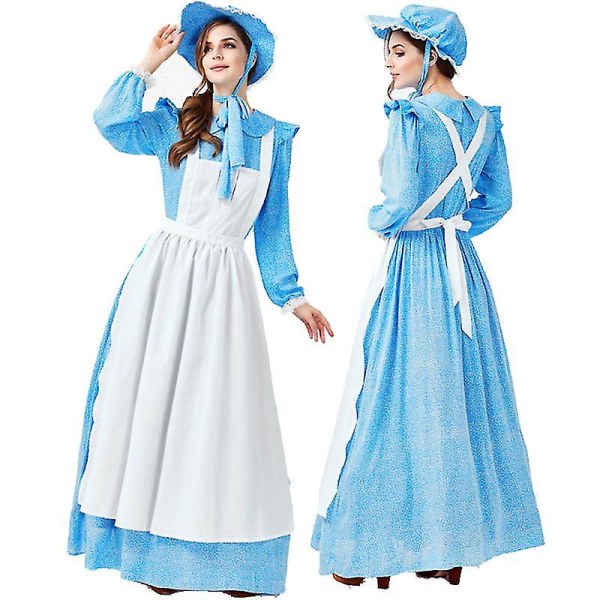Halloween Kjoler Dame Lille Hus På Prærien Kostume Karneval Halloween Pioneer Gammel Tid Laura Cosplay Fancy Festkjole Høj Kvalitet L-Little House