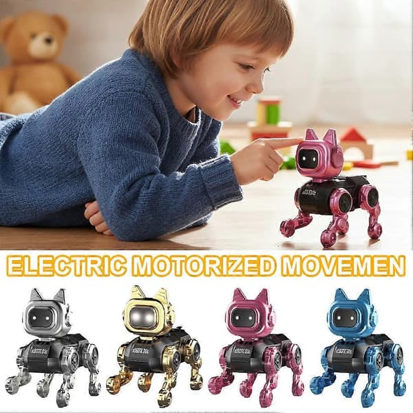 Elektrisk robothund 7 cm samleleke med skinnende overflate for barn Vit