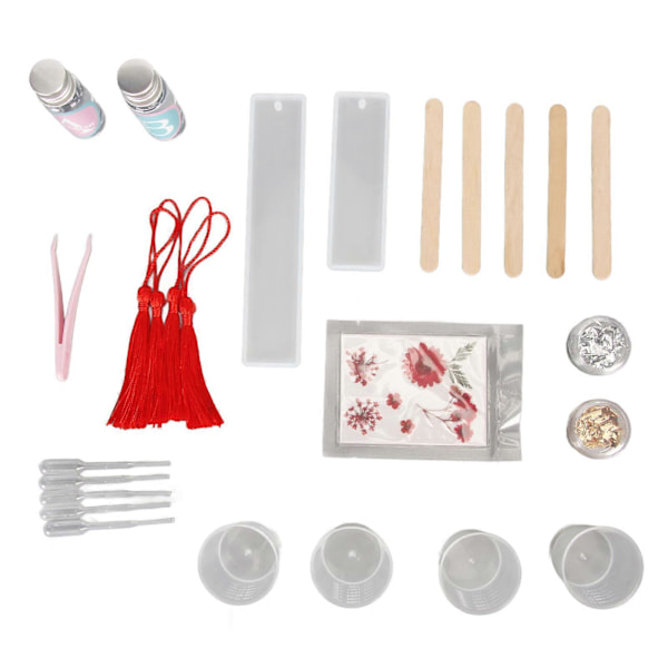 Bokmärkesformar i Resin Set DIY Högtransparent Förtjockad Luktfri Resin Silikonform Set för Bokmärkestillverkning Röd