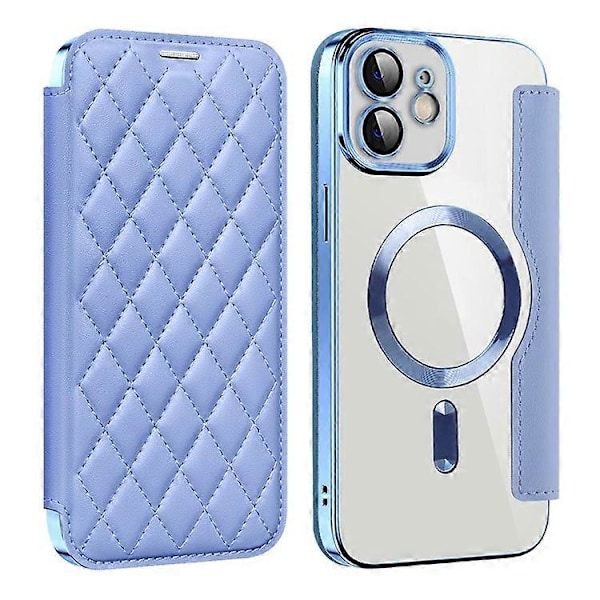 Kompatibel med iPhone 12 6.1 tommer Kortholder Læder Telefon Cover Kompatibel med MagSafe Indbygget Linse Film RFID Beskyttelse LightBlue