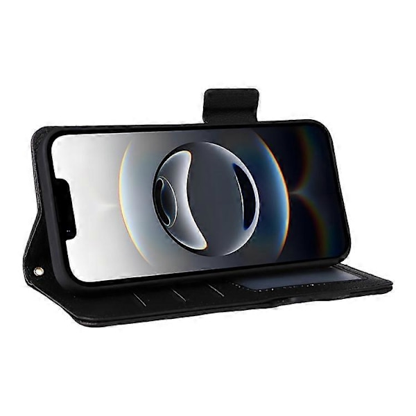 Kompatibelt Plånboksfodral för iPhone 16e, Flipfodral med Litchi-textur, PU-läder Black
