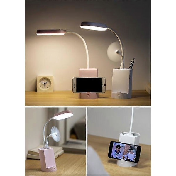Blå Barn Skrivbordslampa, Dimbar Touch LED Skrivbordslampa 3 Ljusstyrkenivåer Uppladdningsbar Djur Skrivbordslampa Trådlös, Pennhållare och Ställ