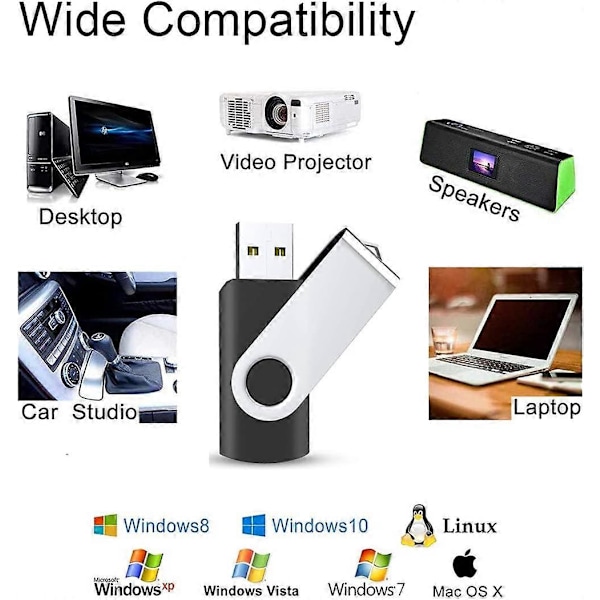 2 KPL (Musta) USB-muistitikku 16GB USB-muistitikku USB-muisti Pyörivä levy kannettavalle tietokoneelle/PC:lle/Autolle