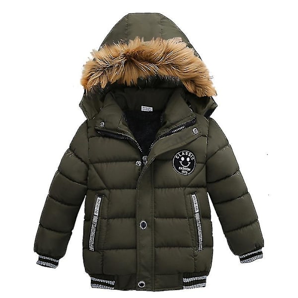 Hettejakke for barn Vinter Bomullsjakker Fuskepelskrage Overfrakker Green 110cm