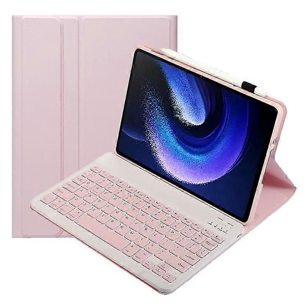 A0N7 Kompatibel for Xiaomi Pad 6 / Pad 6 Pro PU Lærdeksel Ultratynt Stativ Nettbrettveske med Avtakbart Bluetooth-tastatur Pink