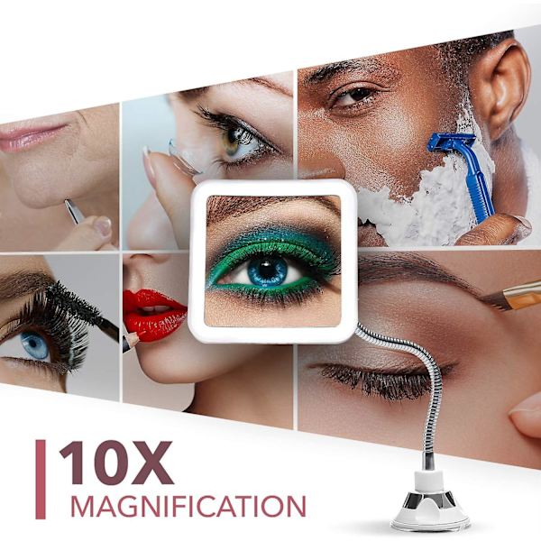Fleksibelt forstørrelsesspejl med LED-lys, 5x forstørrelse, stærk sugekop - Make-up spejl oplyst make-up spejl med blændfrit lys (