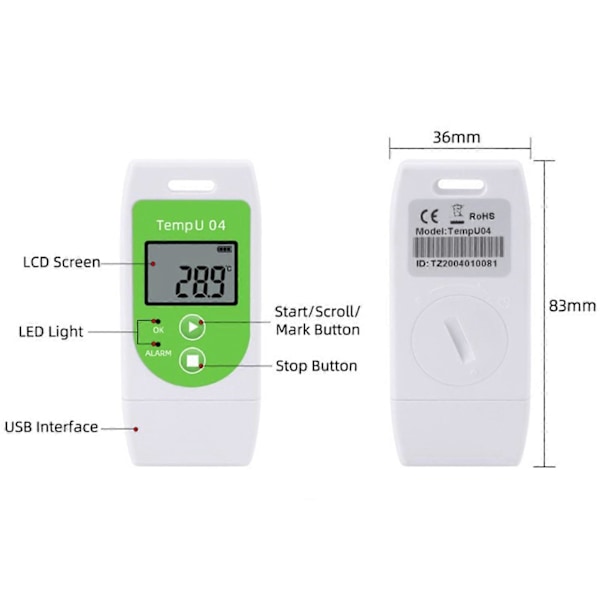 Temperaturrecorder USB Temp Datalogger Med PDF SCF Rapport Til Køleskab Bil