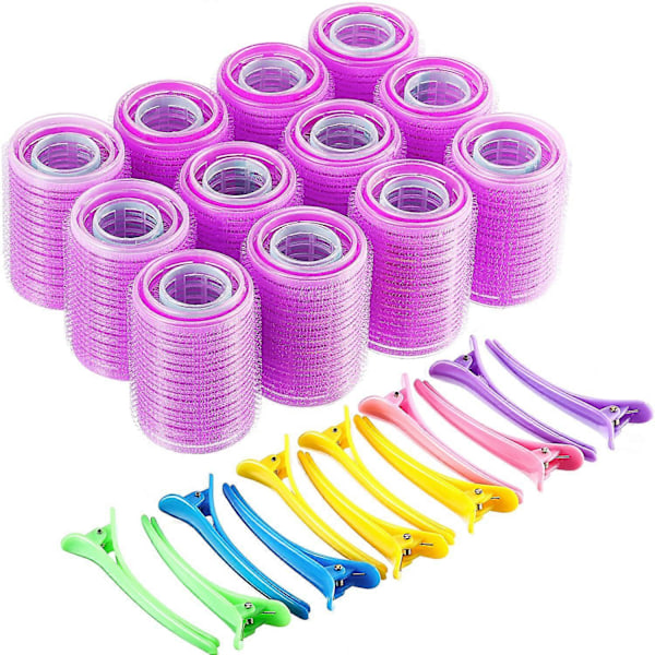 Selvklæbende Hårruller Sæt, Selvgribende Ruller og Flerfarvede Plastik Ande Tænder Sløjfer Hårklemmer Frisør Curlers (44 mm, 36 mm, 25 mm