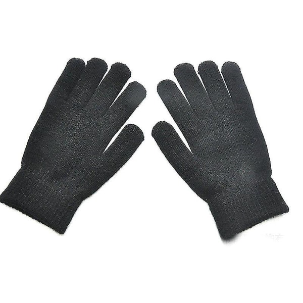 1 par Enkla Stickade Parhandskar Vinter Enfärgad Hel Finger Vantar Hand S-xl Black S