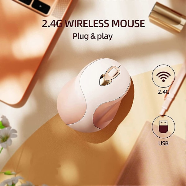 Trådløs Mus Pink, 2.4G USB Genopladelig Trådløs Mus Stille Klik, Sød Bærbar Ergonomisk Trådløs Computermus til Laptop Mac MacBook