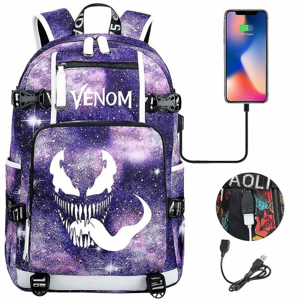 Venom Fashion Tryckt Usb Ungdoms Skolväska (2-114) Color-9