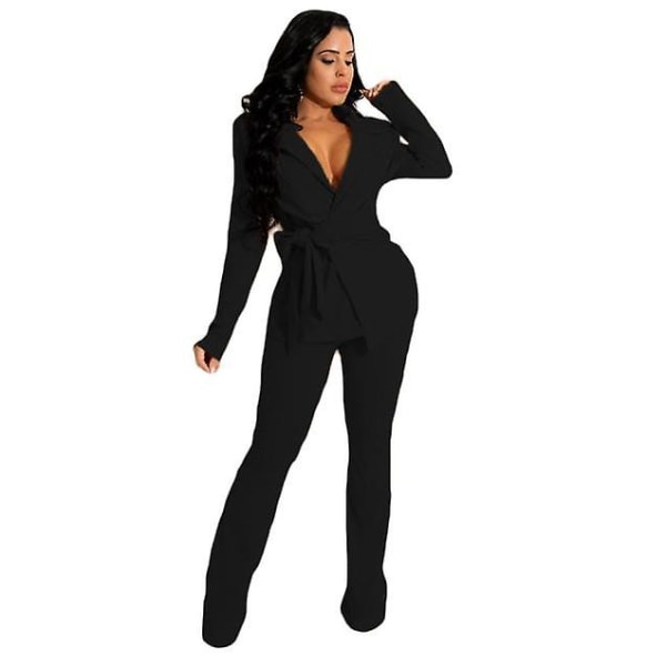 Kostym Dam Kostymer 2-dels Set Dam Byxset Kontorskläder Dam Business Casual Kvinnliga Outfits Tvådelade Set black L