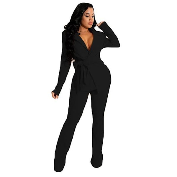 Kostym Dam Kostymer 2-dels Set Dam Byxset Kontorskläder Dam Business Casual Kvinnliga Outfits Tvådelade Set black M