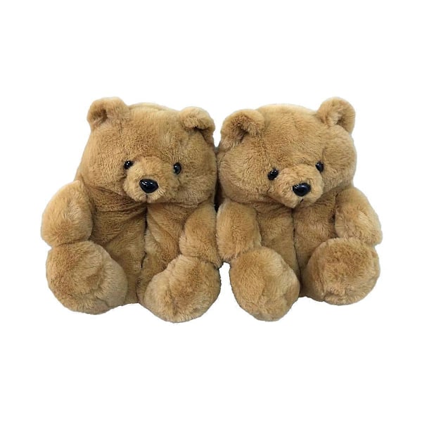 Vintertofflor Dam Teddybjörn Plysch Inre Längd Cirka 28cm (Ljusbrun), Tofflor Söta Tecknade Björn Hustomtar Varma Vintertofflor Flip Flop Sko