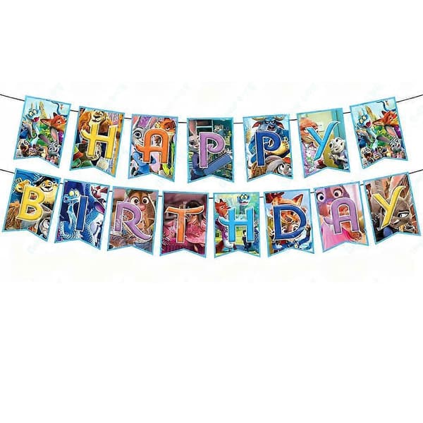 Zootopia Festpynt Sæt 2 Pakker Banner Balloner Kagetoppe Baggrund A