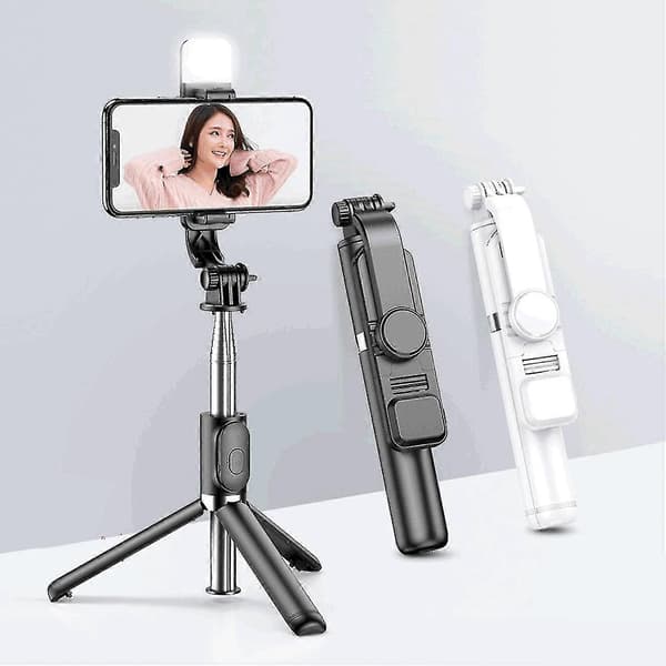 6-i-1 Trådlös Bluetooth Selfie Stick Vikbart Mini Stativ Med Fyllnadsljus Black