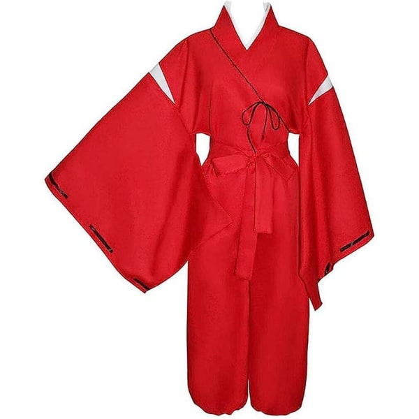 Anime Inuyasha Cosplay kostym japansk röd kimono komplett set med peruk halsband och armband Male XXL