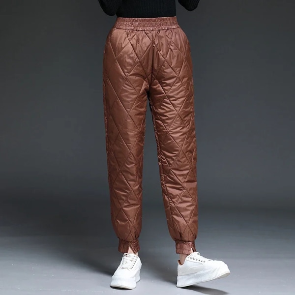 Dame Vinter Varme Dun Bomuldsbukser Koreansk Vindtæt Vatteret Quiltede Bukser Elastisk Talje Sweatpants Varme Quiltede Joggingbukser 2 M