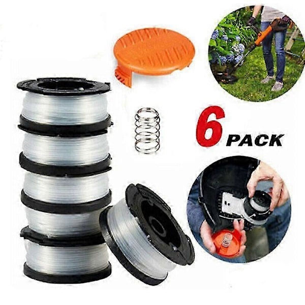 6x Spoler & Spolelokk Fr Black & Decker Gressrimmer Trimmer Trådspole