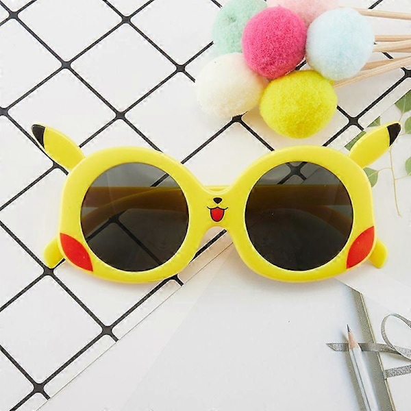SQCLV Barn glasögon mode stark rund ansiktsklämma hel ram bekväma glasögon barn solglasögon tecknad Pikachu