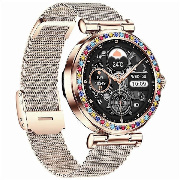 CF30 1.27-tums Stålarmband Dam Vattentät Smart Klocka Diamantdekor Hälsoövervakning Fitness Tracker Smart Armband Gold