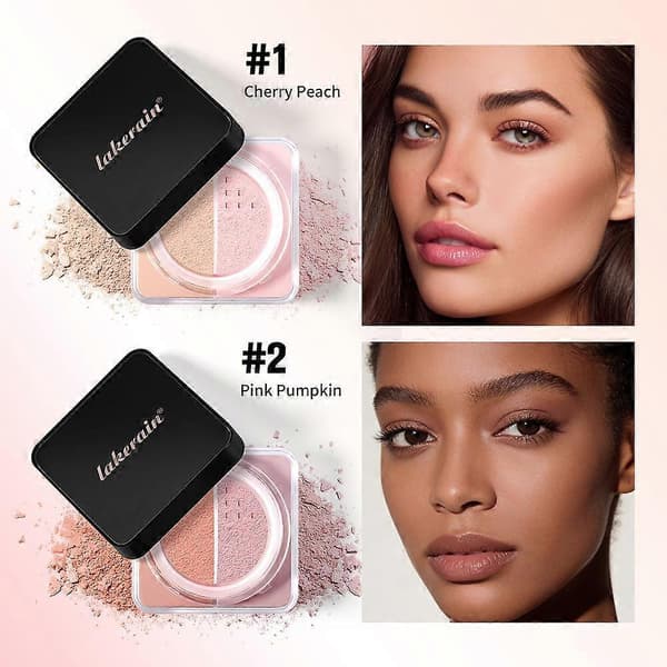 Lakerain Dual Color Løs Puder Bage Setting Puder Mat Finish Cherry Peach