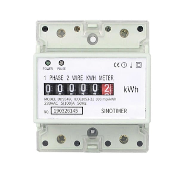 Elektrisk enfas tvåtråds AC 220V 100A energimätare KWh räknare förbruknings analog elektricitet