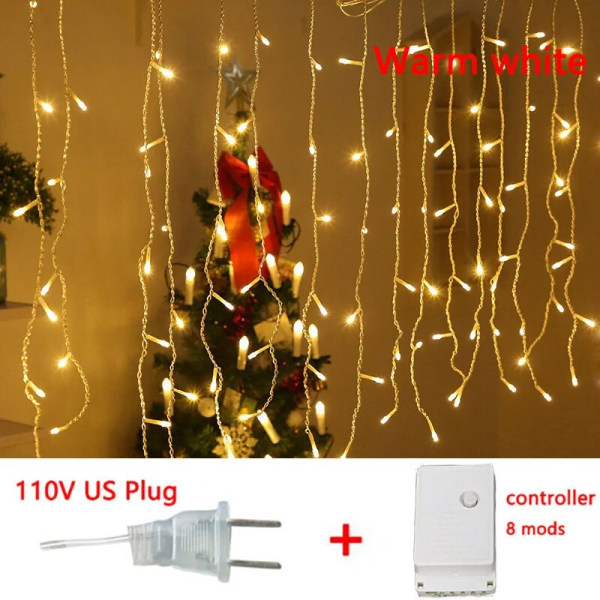 4-20M Jääpuikko LED-valosarja Häihin Juhliin Lamppu Juhlavalot Joulukoriste Kotiin Räystään Katukoristelu 16X0.6M 400Leds US plug Warm