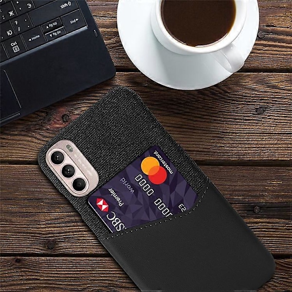 Kortholder Design Stof + PC + PU Læder Bagcover Stødsikkert Etui Kompatibelt til Motorola Moto G31 / G41 Black