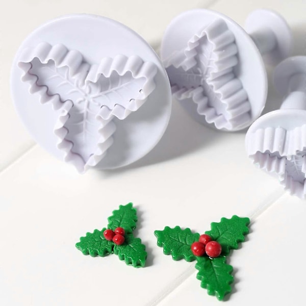 6 stk./sett Jul Kristtornblad Stempelkutter, Kristtornblader Fondantform Kakeform Julefest Kake Cupcake Gum