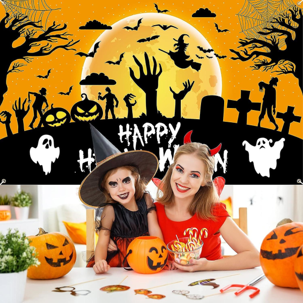 Stort Halloween Bakgrunnsbanner - Oransje Måne Gresskar