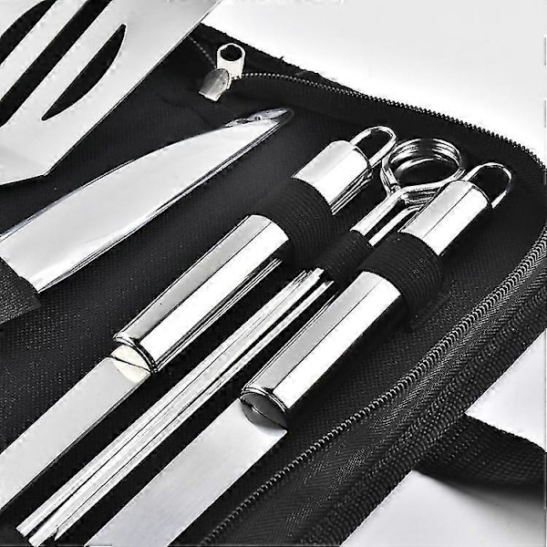 Grillverktygsset med förvaringsväska, 9 i 1 grilltillbehör i rostfritt stål, grillredskap för utomhus- och inomhusbruk, värmebeständigt, lätt att rengöra, Åter
