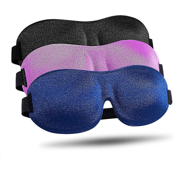 100% Mørklæggende 3D Søvnmaske, Natmaske til Mænd og Kvinder, 3-pak.