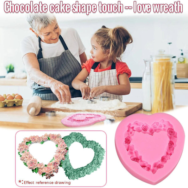 Ystävänpäivän rakkauskranssi silikoni fondanttikakku suklaa Q