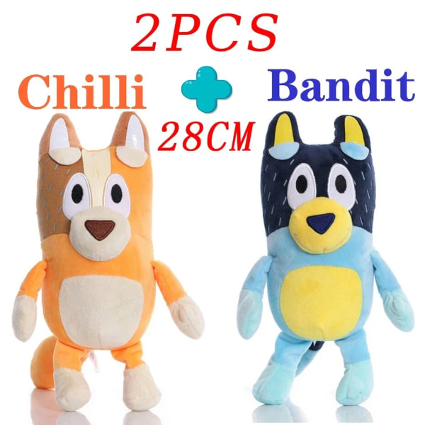 Plys Hund Bingo Familie Plys Legetøj Tegneserie Hund Bløde Udstoppede Dyr Chilli Anime 28cm Dukker Fødselsdags Julegaver Til Børn Bandit Chilli