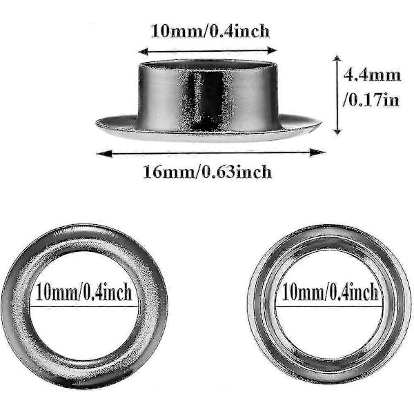 Öljettkit, 100 set öljetter 10mm öljetter, presenningsreparationskit, med 3st öljetter öljetter verktygssats för presenning, tyg, gardiner och Fa