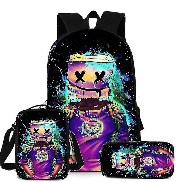 Dj Marshmello Koululaukku 3kpl/setti Lasten Koulureppu Peli Lasten Koululaukku Red
