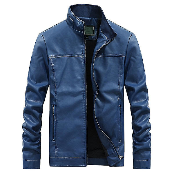 Herre Stand Collar Tyk Casual Læderjakke Dark Blue L