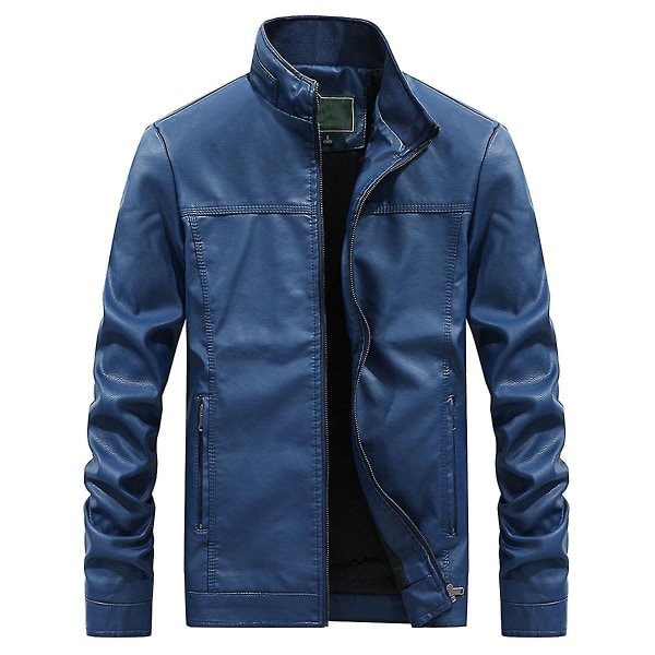 Herre Stand Collar Tyk Casual Læderjakke Dark Blue XXXXL