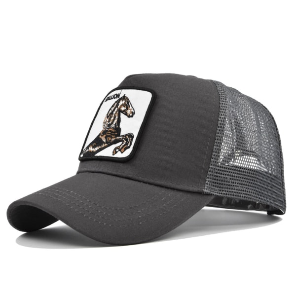 Hest Dyr Brodert Baseball Caps Mesh Trucker Hatt Gray