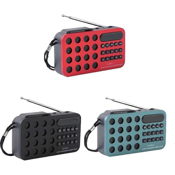 Mini bärbar fickradio med solcellsladdning och trådlösa högtalare som stöder USB Black