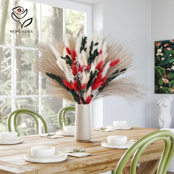 88 stk. Fluffy Pampas Tørrede Blomster Buket Hjem Juledekoration Kunstige Blomster Kanin Hale Græs Bryllupsfest Dekor Army Green