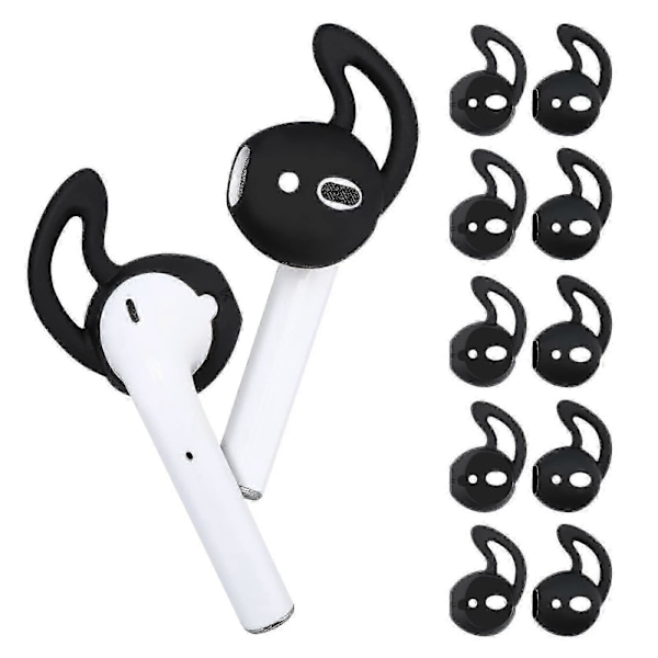 Ørekroker for Airpods, 5 par silikon myke ørekrok-tupper, sklisikre sport ørepropptupper kompatible for Airpods, svart
