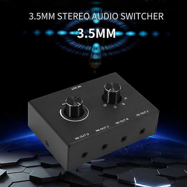 4 Port Audio Switch, 3.5mm Audio Switcher, Stereo AUX Audio Vælger, 4 Input 1 Output/1 Input 4 Output