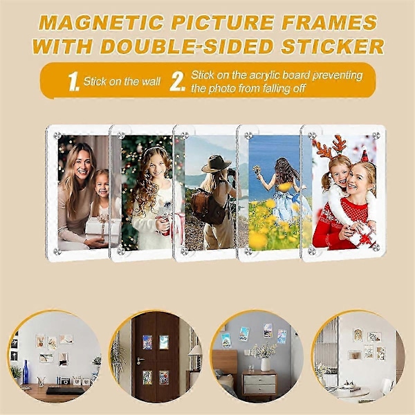 Magnetisk billedramme, akryl magnetisk billedramme til køleskab, 2,36x3,54 tommer klare fotorammer, 10 stk.