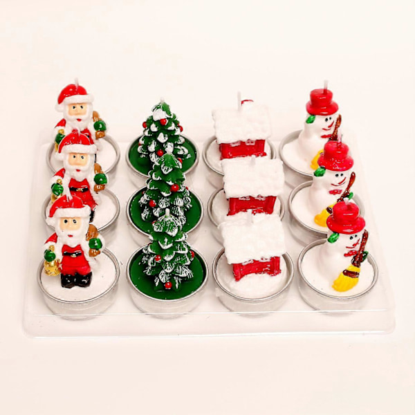 12 Mini Doftljus Julvärmeljus, 4 Designer, 5x4cm - Julbordsdekoration, Gåva till Familj & Vänner