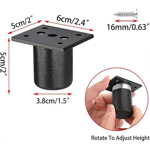 4 stk. Justerbare møbelben Sengeben Forhøj Møbler Aluminium Legering Fod Til Boxmadras, Garderobe, Bord (sort, Højde 50mm)